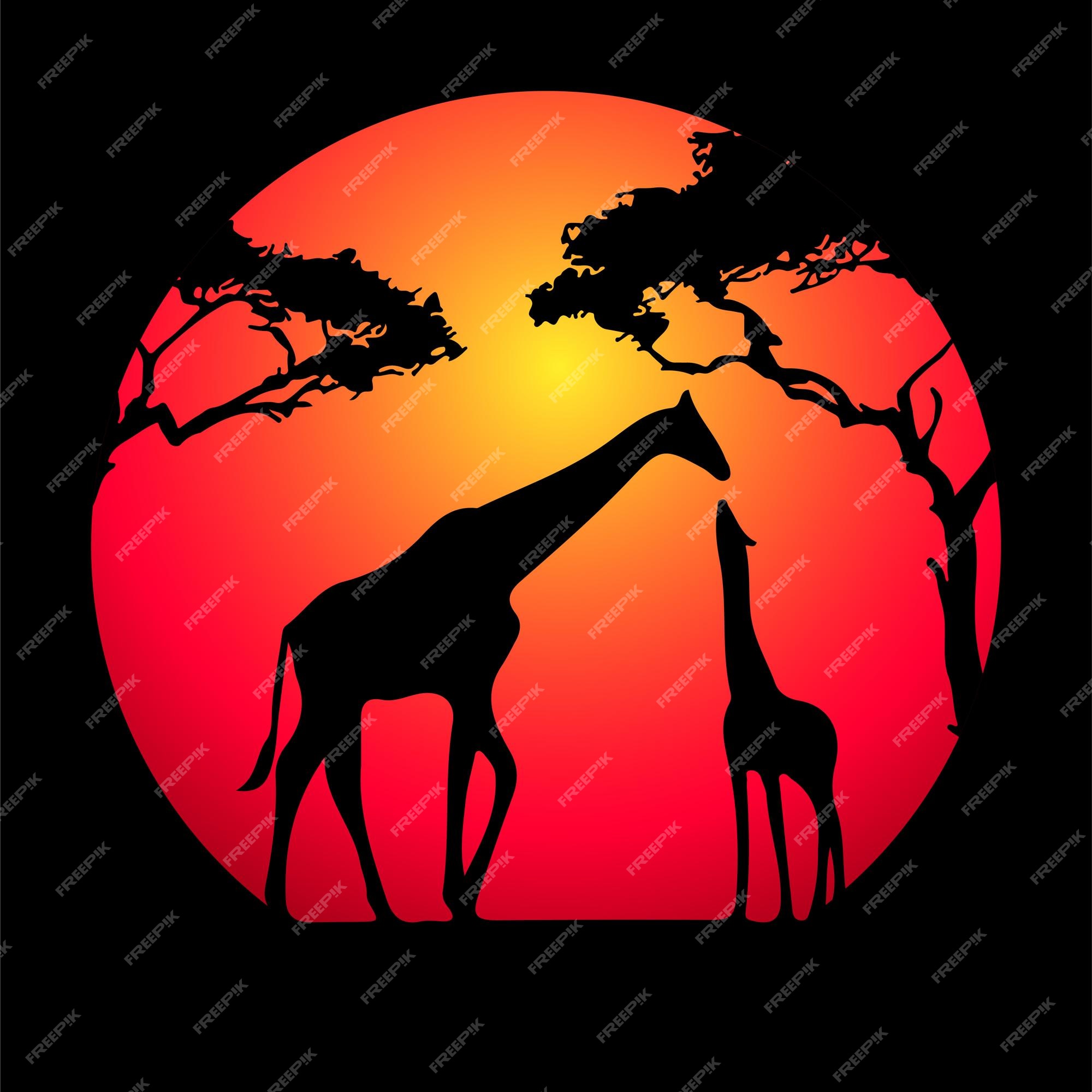 Premium Vector | Silhouette mom and baby giraffes