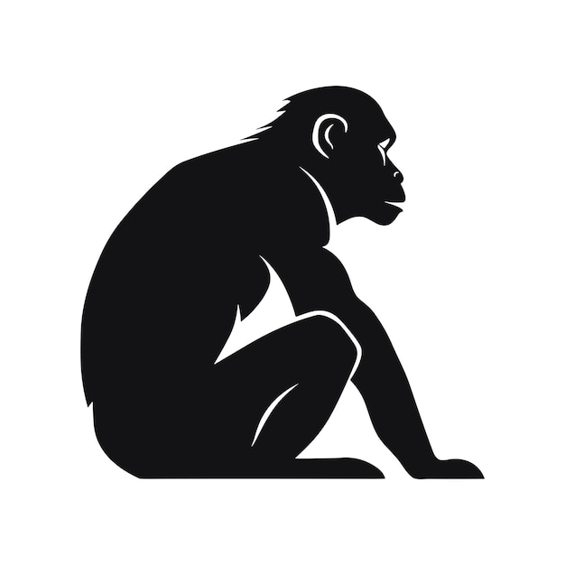 A silhouette monkey sitting on the ground with its legs crossed