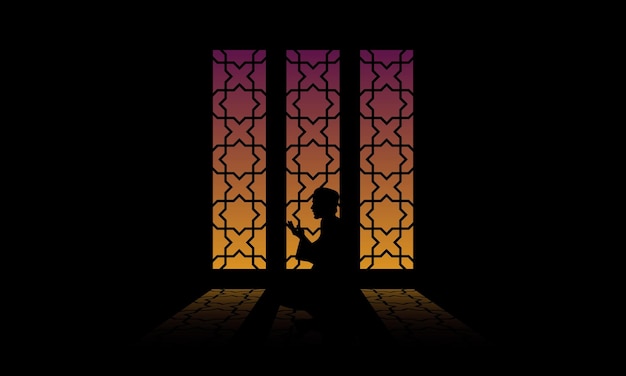 the silhouette of a moslem praying Vector Illustration