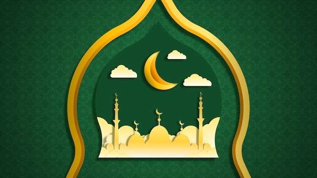Sagoma moschea ramadan kareem in priorità bassa verde con modello geometrico
