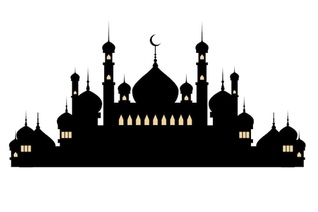 Vector silhouette of mosque on white background