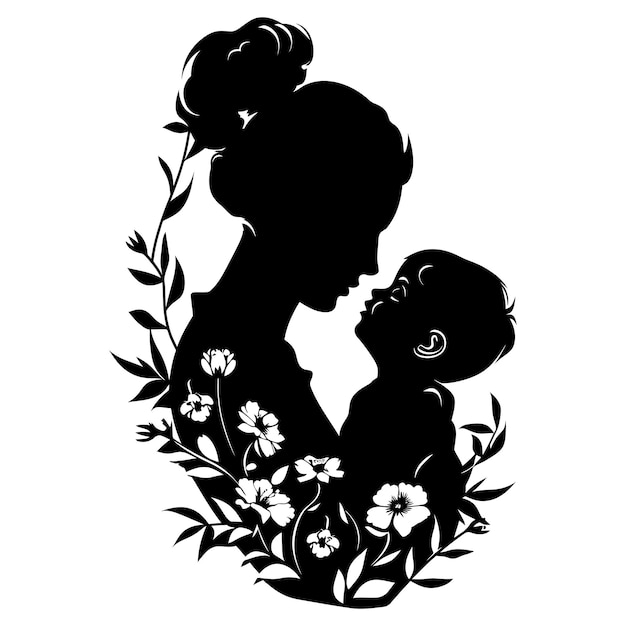 Vector silhouette for mother day moment black color only full body