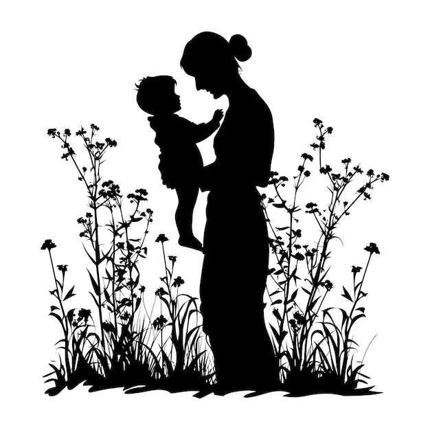 Silhouette for mother day moment black color only full body