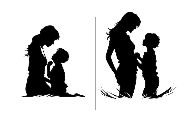 Silhouette mother with a Daughter mother with a son Vector illustration for Mothers Day