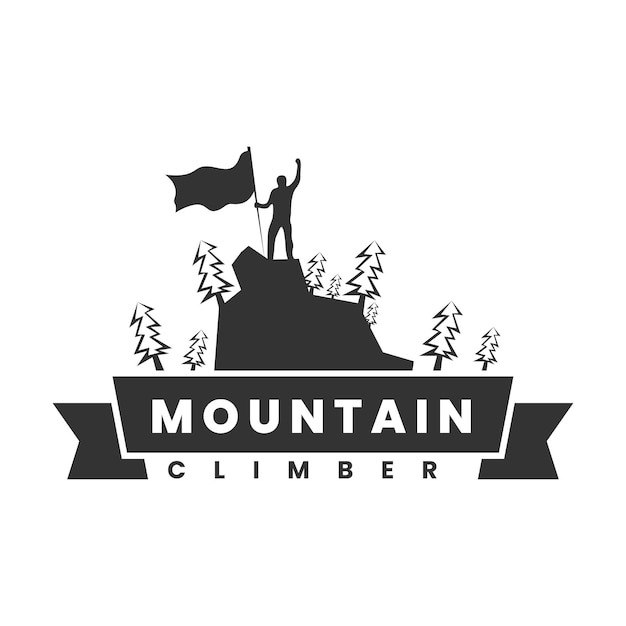 Silhouette mountain climber logo design template