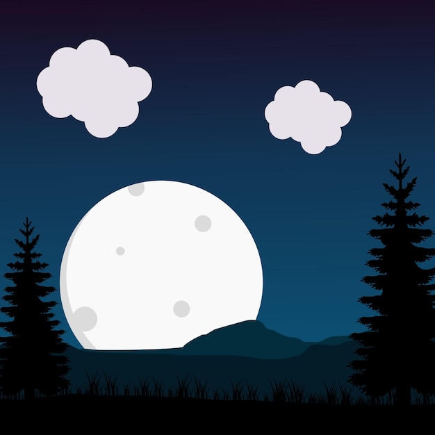 A silhouette of a mountain and a full moon