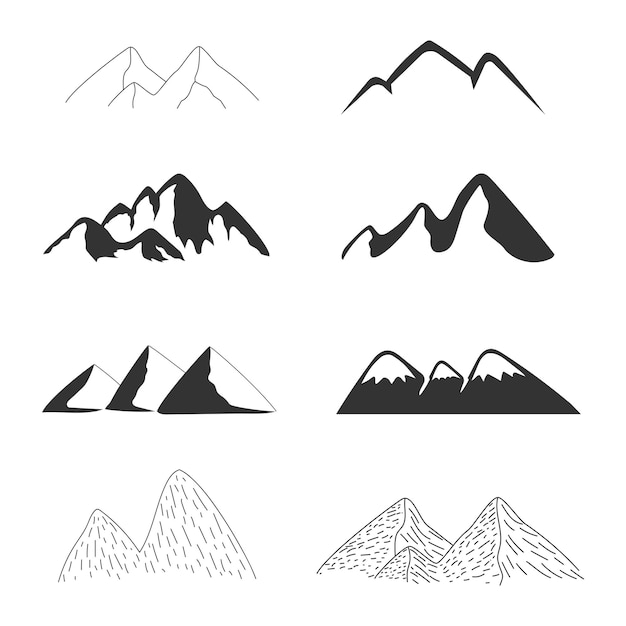 Vector silhouette mountain vector template set collection of mountains and hills icons for logos adventur