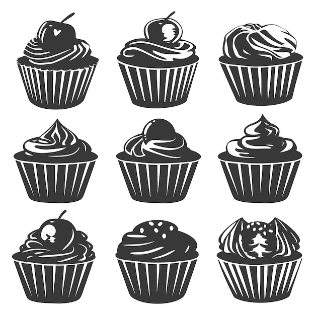 Vector silhouette muffin cake food black color only