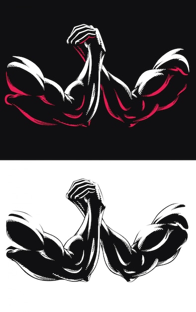 Silhouette muscular arm wrestling fighting gym bodybuilding fitness hand locking   icon logo illustration on white background