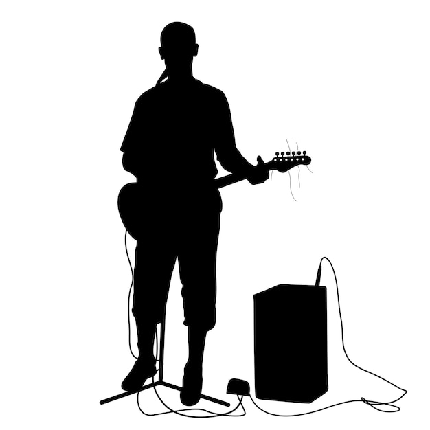 Vector silhouette musician plays the guitar vector illustration