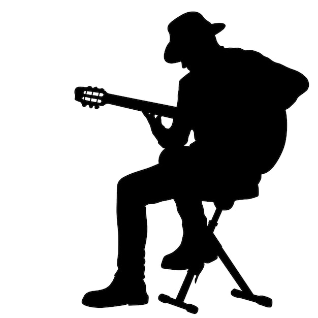 Vector silhouette musician plays the guitar on a white background