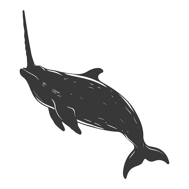 Silhouette narwhal animal black color only full body