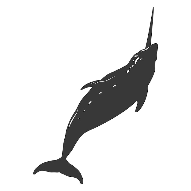 Silhouette narwhal animal black color only full body