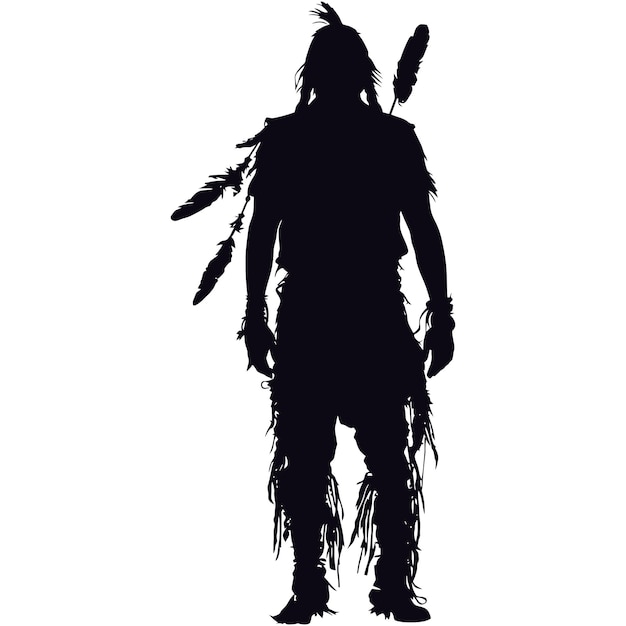 Silhouette native american man black color only full body