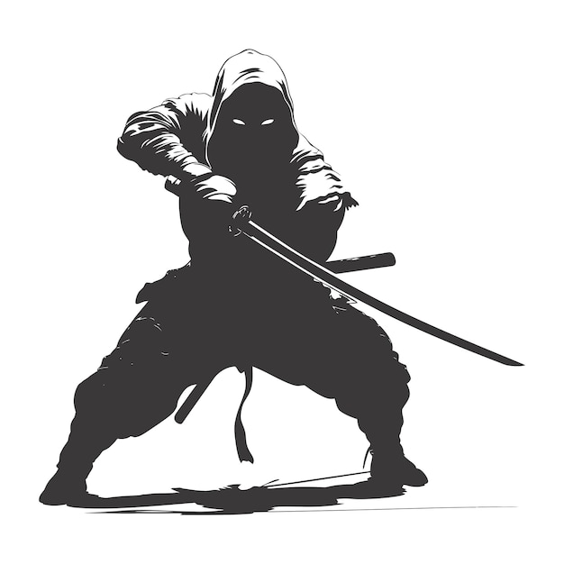 Vector silhouette ninja assassin black color only full body