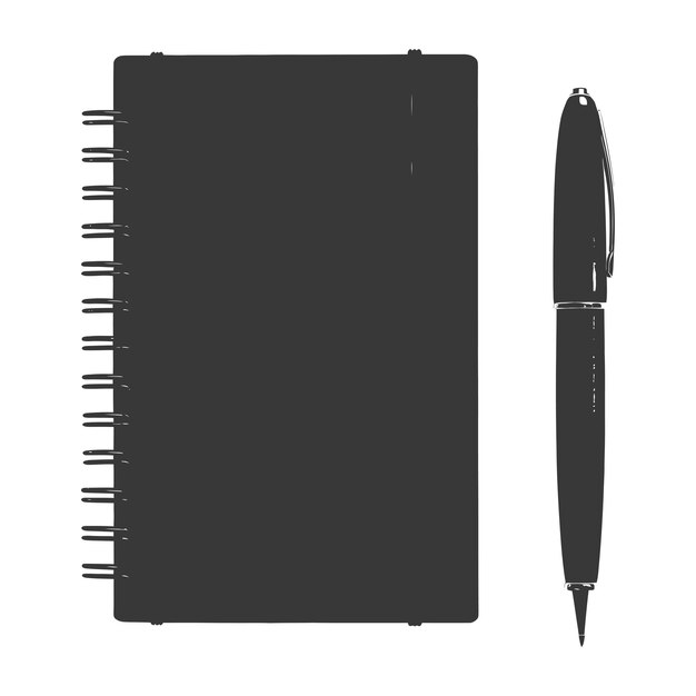 Vettore solo notebook a silhouette e penna a colore nero