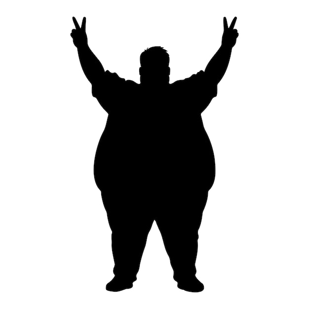 Silhouette of an obese man raising his hands with a victory gesture vector illustration