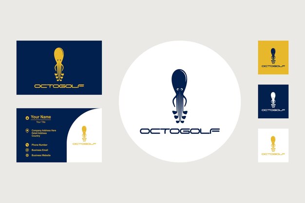 Silhouette Octopus Head with Golf Stick for Brand or Company Icon Logo Vector Design Inspiration