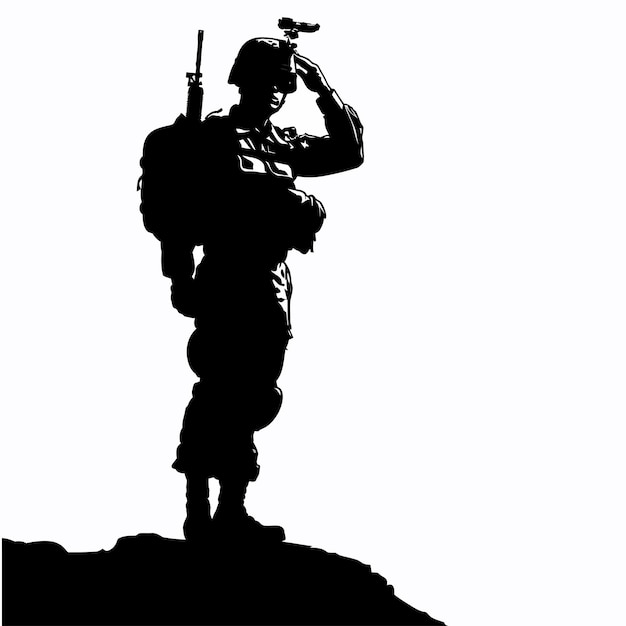 Vector silhouette_of_a_salute_soldier_in_black_and_white