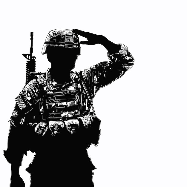 Vector silhouette_of_a_salute_soldier_in_black_and_white