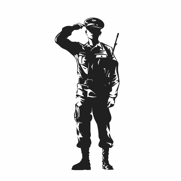 silhouette_of_a_salute_soldier_in_black_and_white