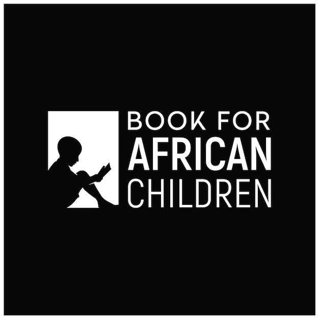 아프리카 학교 교육 로고 디자인을 위한 책을 읽는 아프리카 어린이의 실루엣