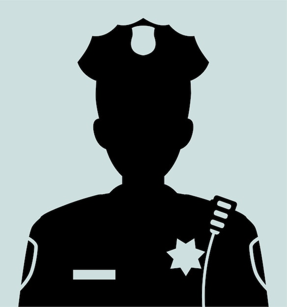 Вектор Силуэт американского полицейского офицера в традиционной униформе икона персонажа аватара в плоском стиле