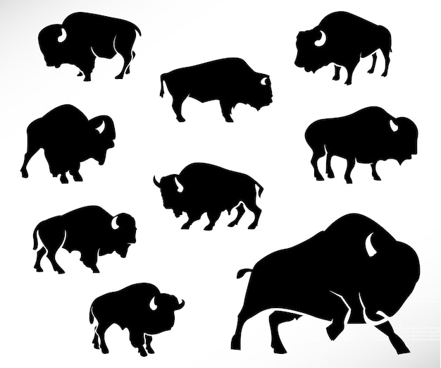 Вектор Силуэт бизонов бизонов векторные силуэты животных