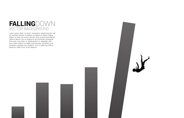 Силуэт деловой женщины, падающей с растущего графа. концепция случайного сбоя в бизнесе
