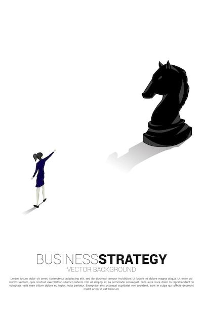 벡터 사업가의 실루엣은 비즈니스 전략 마케팅의 체스 조각 개념으로 앞으로 가리킵니다.