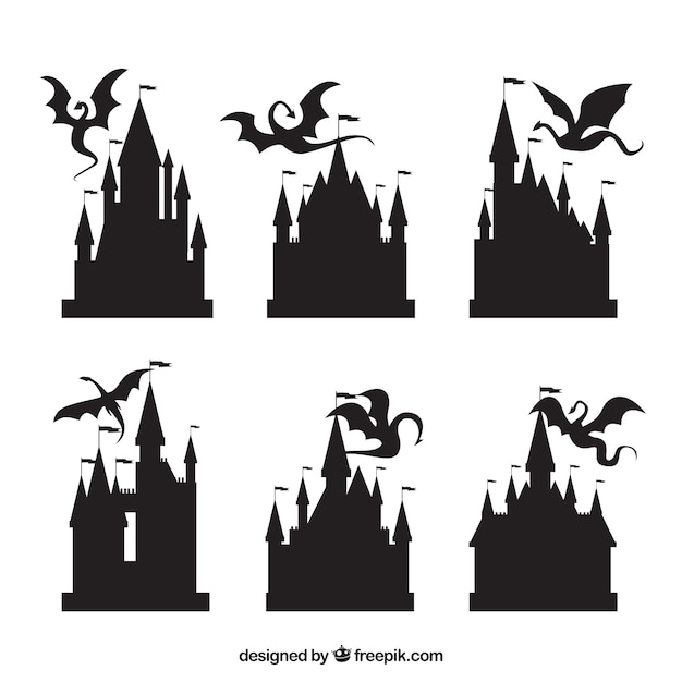 Силуэт замка и летающая коллекция дракона