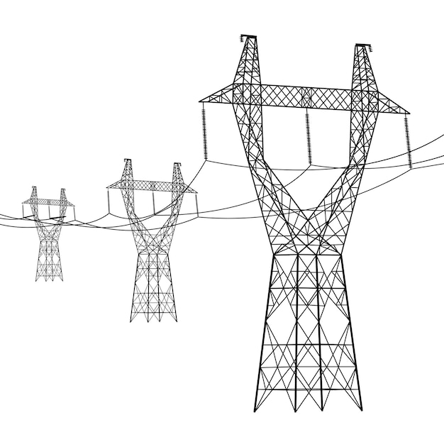 Силуэт линий электропередач высокого напряжения векторная иллюстрация