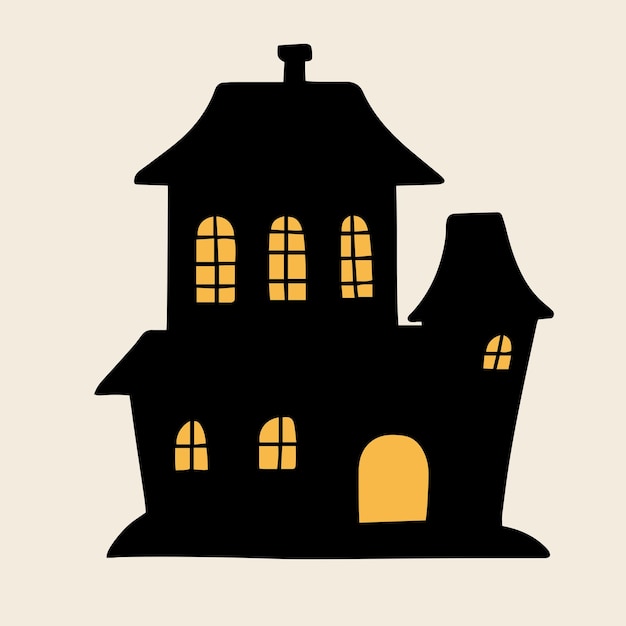 Силуэт дома для декора хэллоуин изолированный темный дом икона дома с светлыми окнами вектор