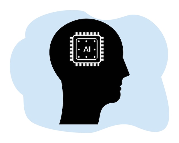 人間の頭のシルエットと人工知能 ai チップ