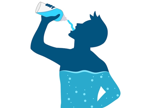 벡터 물을 마시는 사람의 실루엣 흰색 배경에 고립 식수 혜택 그림