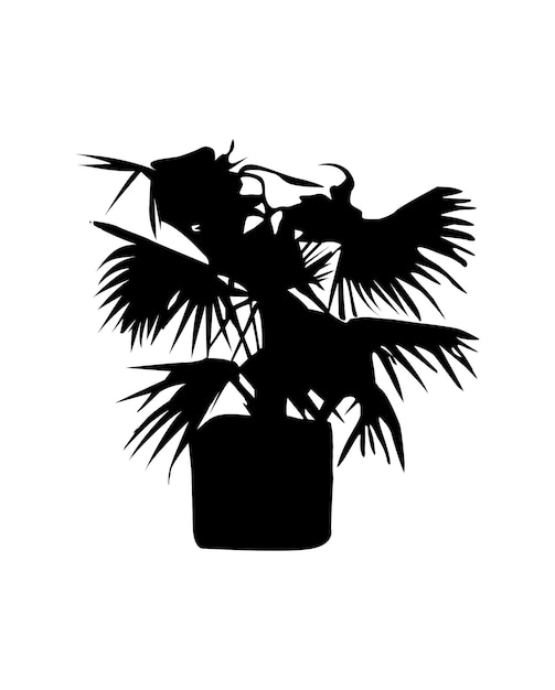 Силуэт пальмы на белом фоне векторного искусства черного цвета