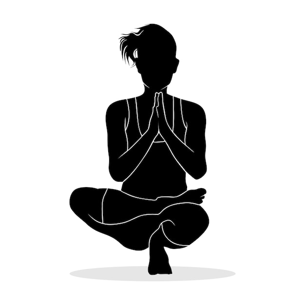 Вектор Силуэт женщины в позе медитации йоги. векторная иллюстрация