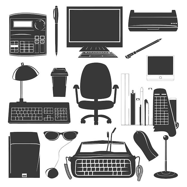 Vector silhouette office equipment black color only