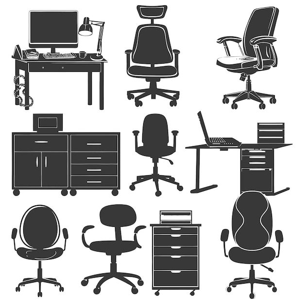 Vector silhouette office equipment black color only