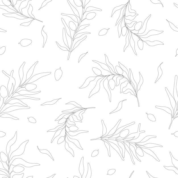 Vector silhouette of olive leaves pattern on white background tropical pattern with branches