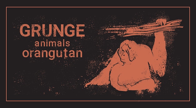 Silhouette Orangutan In Grunge Design Style Animal