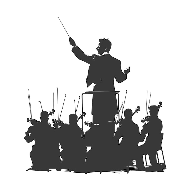 Silhouette orchestra conductor in action black color only