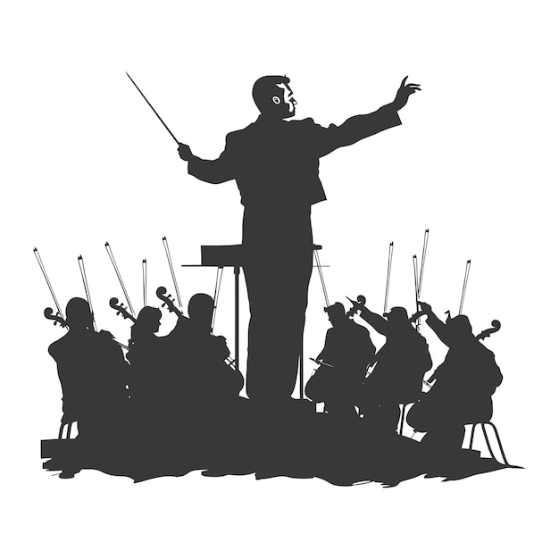 Silhouette orkestdirigent in actie alleen zwarte kleur