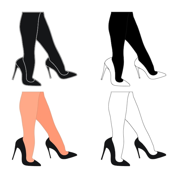 Silhouette outline of female legs in a pose shoes stilettos high heels walking standing running