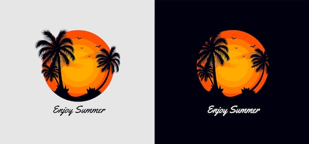 Silhouette palm summer background