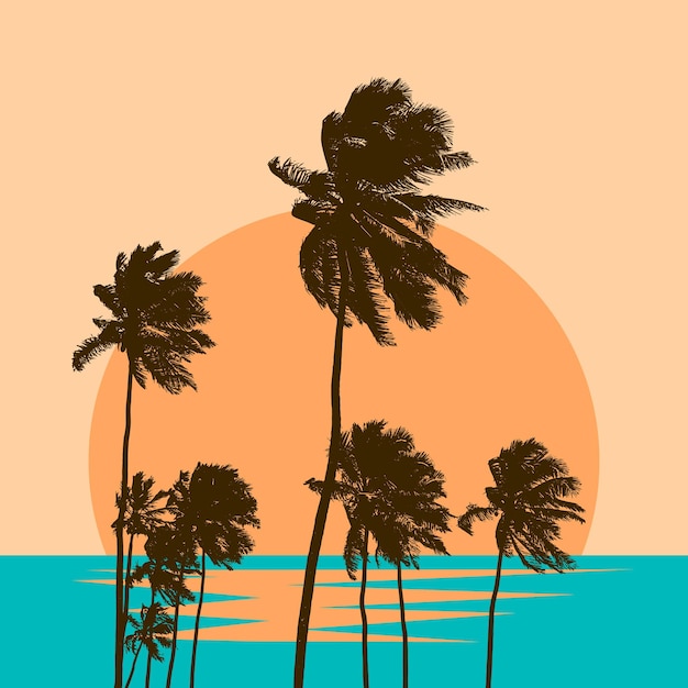 Vector silhouette of palm trees on the beach vector illustration