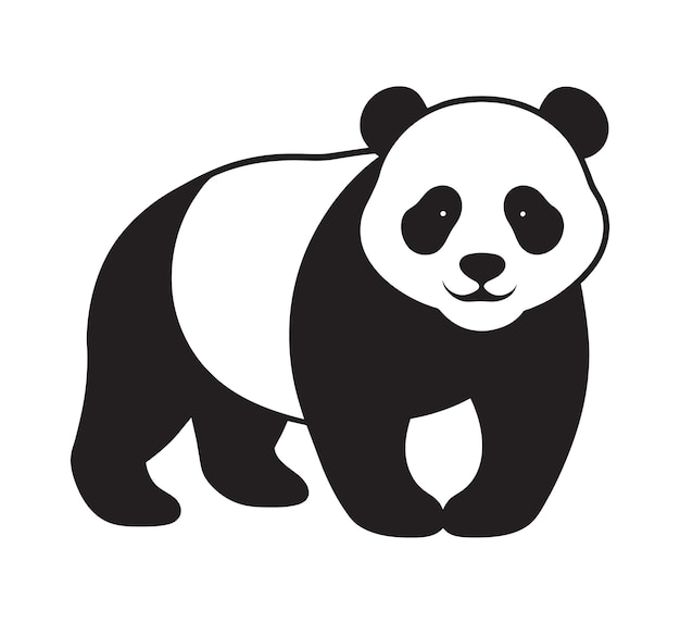 Vettore una silhouette di panda in bianco e nero con il logo vector clip art