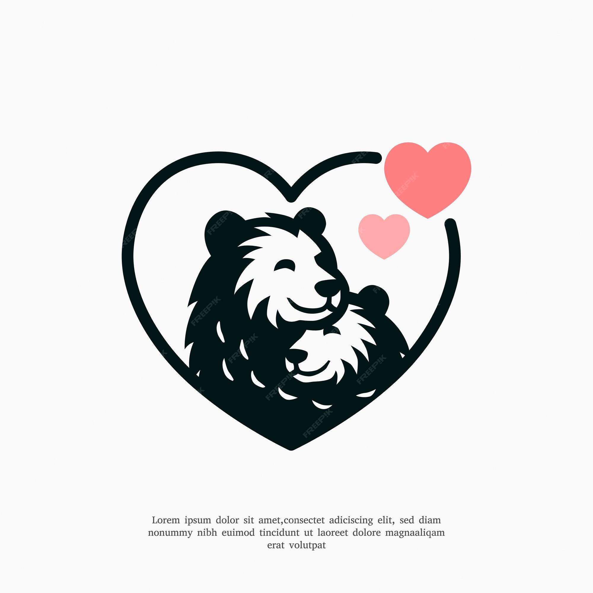 Premium Vector | Silhouette panda hug baby logo illustration cute bear