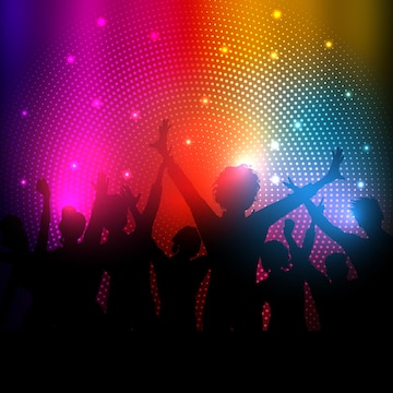 Premium Vector | Silhouette of a party audience on an abstract lights ...