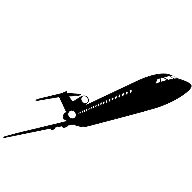 Silhouette passenger aircraft on a white background